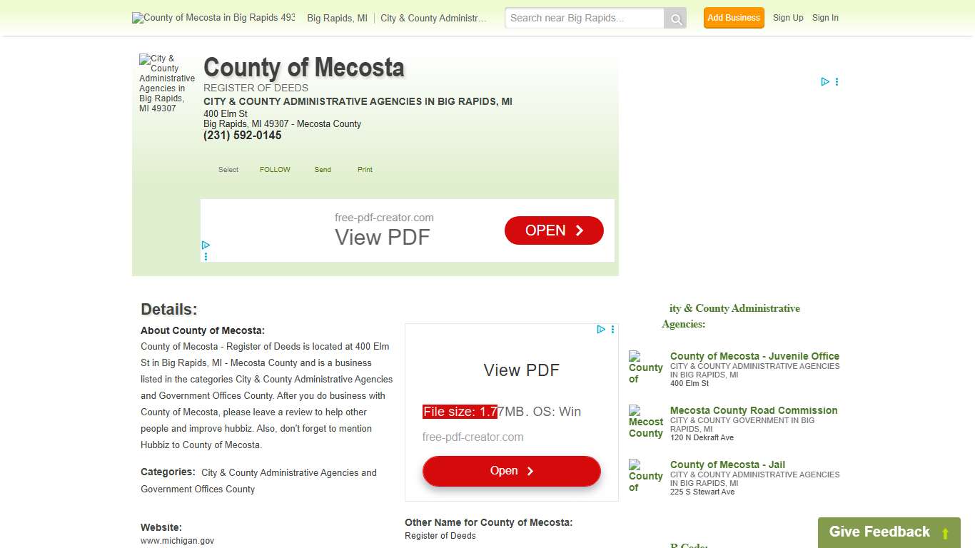 Register of Deeds, County of Mecosta, County Administrative Agency, 40