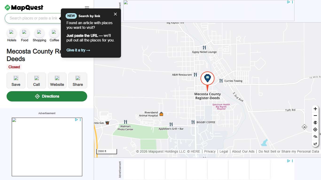 Mecosta County Register-Deeds, 400 Elm St, Ste 136, Big Rapids, MI 49307, US - MapQuest